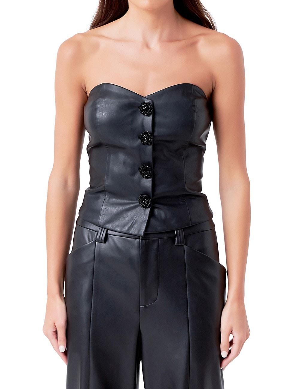 Womens Faux Leather Strapless Top Product Image