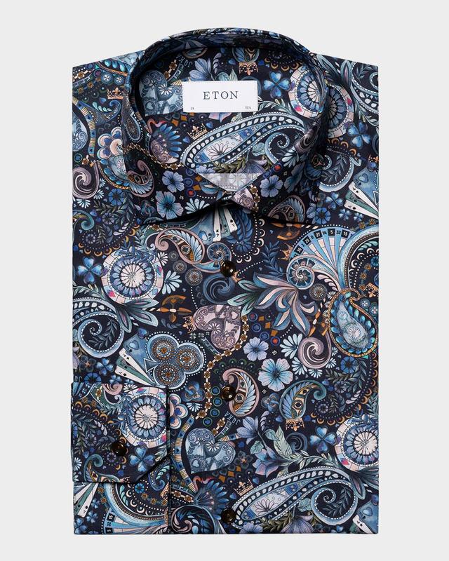 Men's Signature Twill Paisley Modern-Fit Dress Shirt Product Image