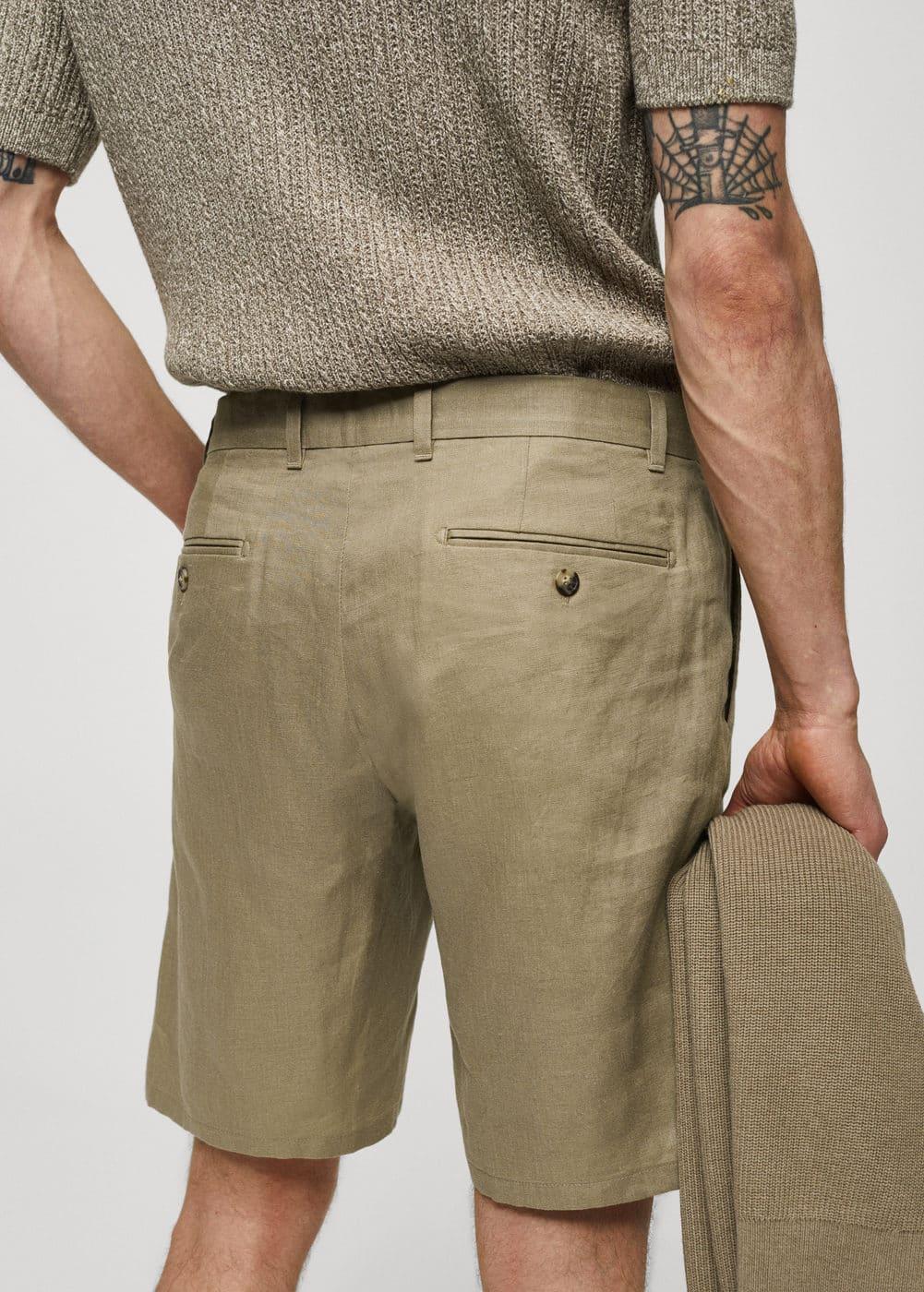 MANGO MAN - Slim fit 100% linen Bermuda shorts khakiMen Product Image