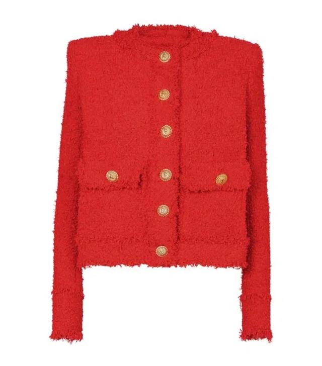 Buttoned Tweed Jacket In Red Product Image