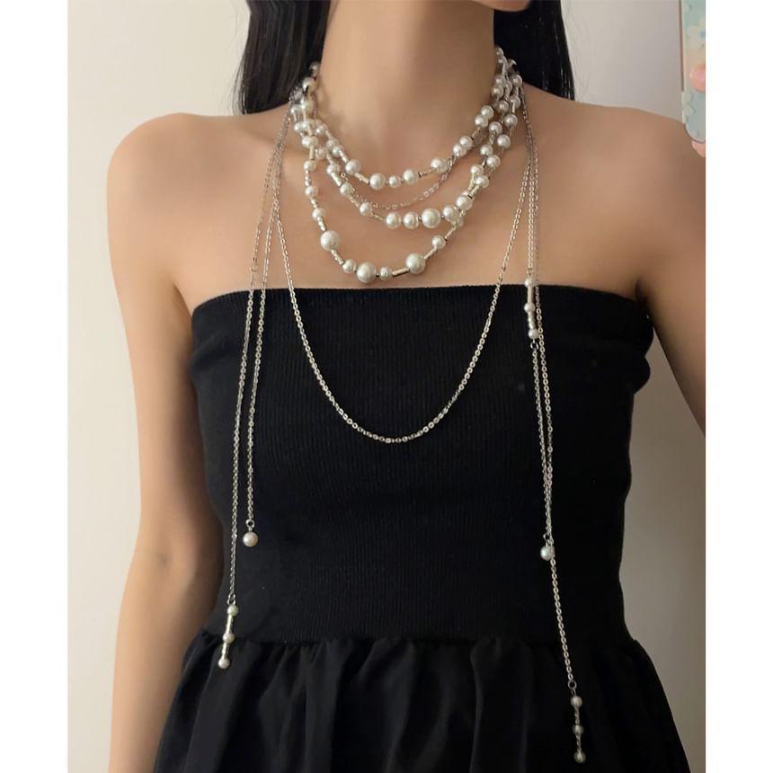 Layered Faux Pearl Alloy Necklace Product Image