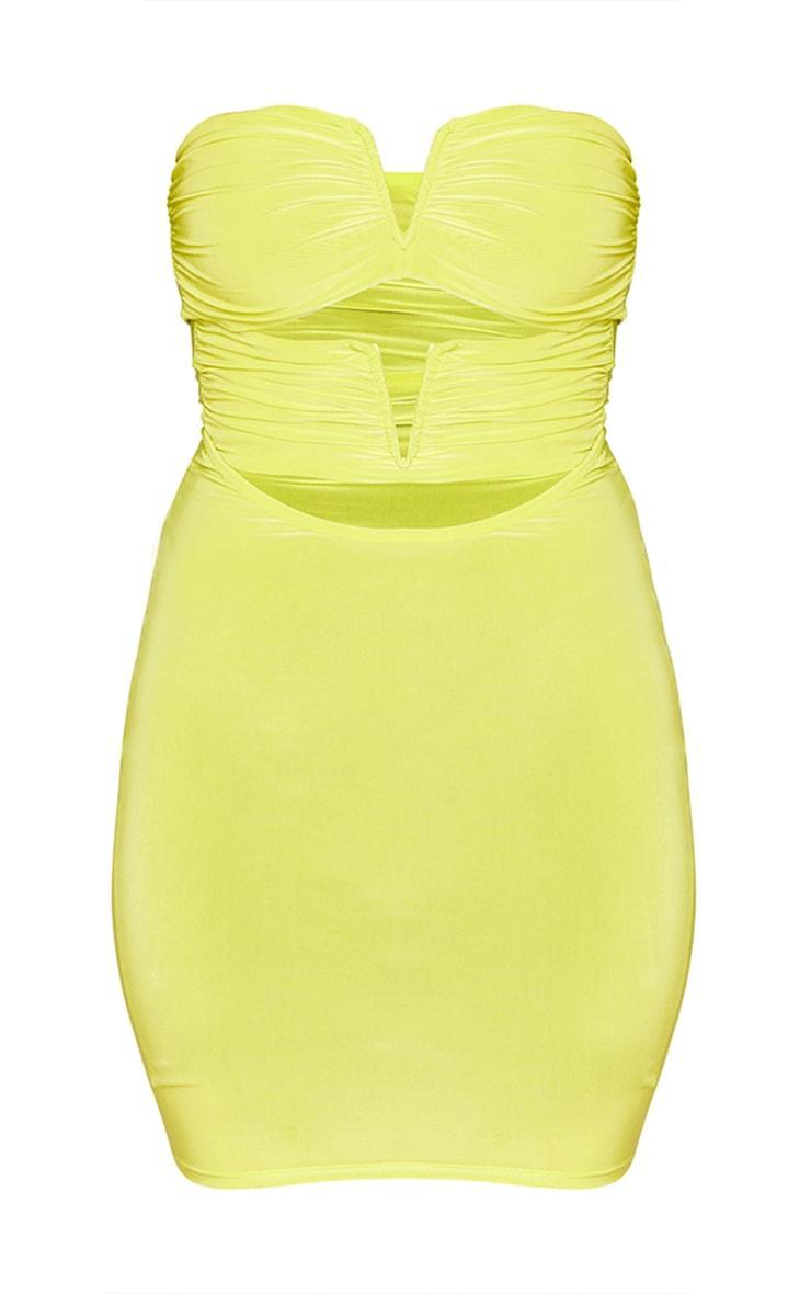 Lime Slinky Bandeau V Bar Detail Cut Out Bodycon Dress Product Image