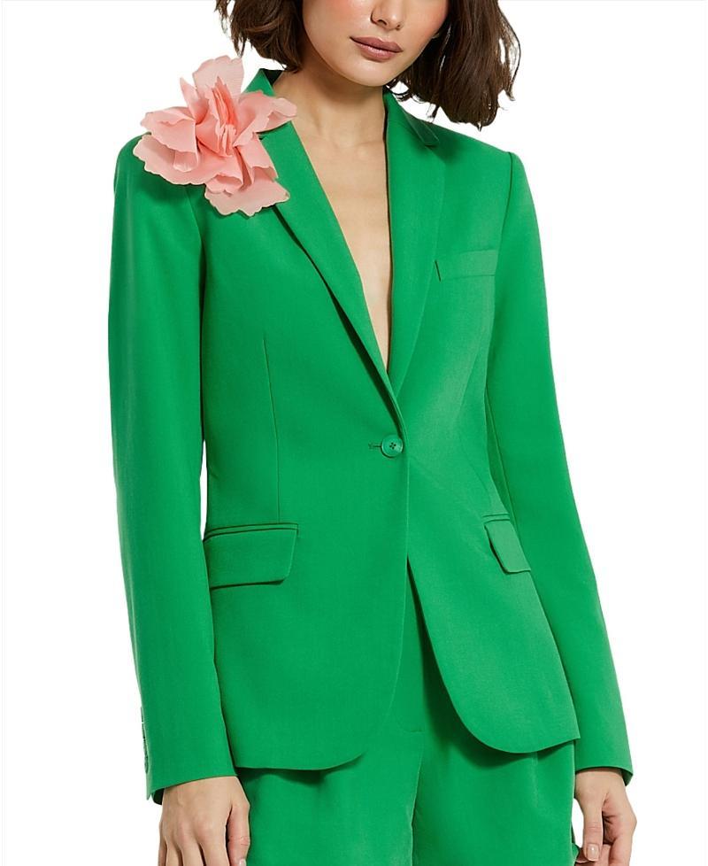 Classic Crepe Blazer Jacket With Flower In Spring Green Product Image