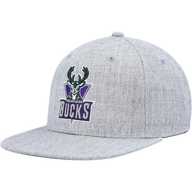 Mens Mitchell & Ness Heather Gray Milwaukee Bucks Hardwood Classics 2.0 Snapback Hat Product Image