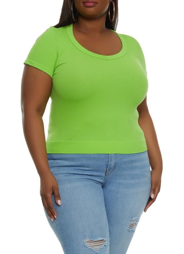 Womens Plus Size Rib Knit Short Sleeve Seamless Tee Product Image