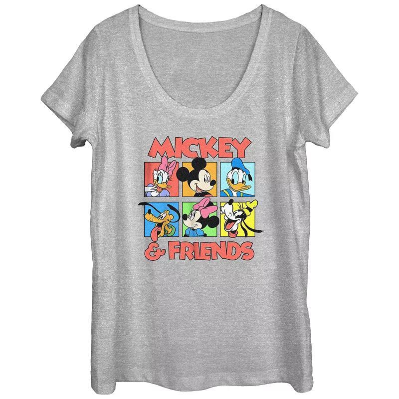 Disneys Mickey Mouse Head Shots Scoop Neck Juniors Graphic Tee, Womens Athletic Grey Product Image