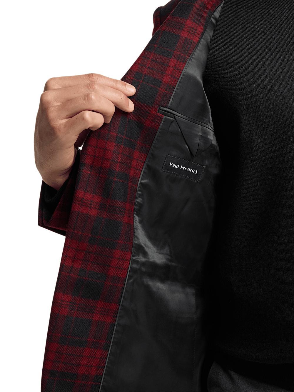 Wool Plaid Single Breasted Notch Lapel Sport Coat - Black/red Product Image