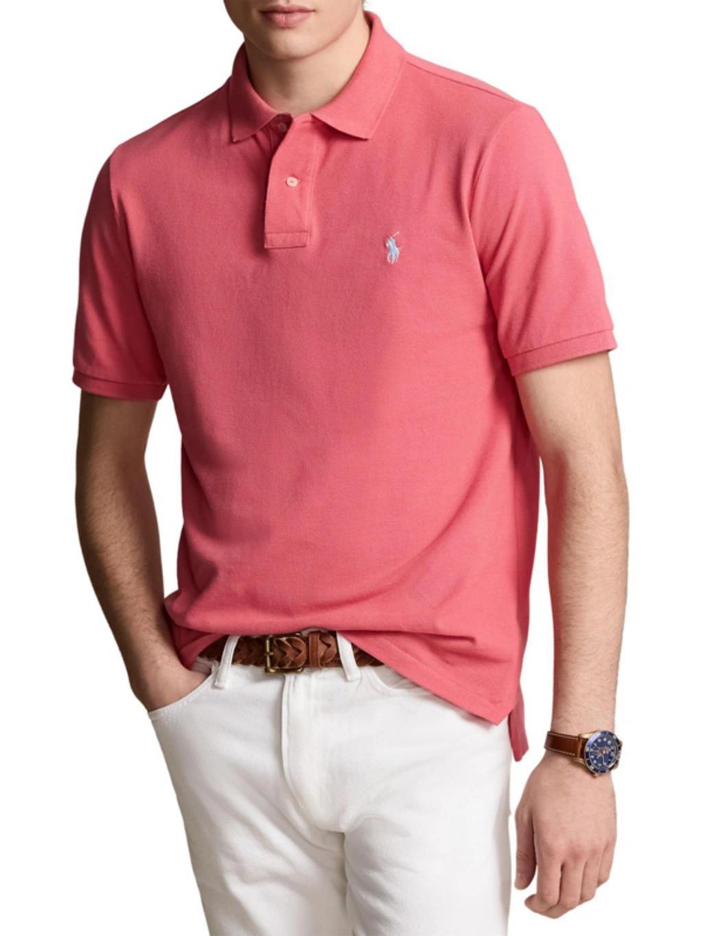 Custom Slim Fit Mesh Polo Shirt In Pale Red Product Image