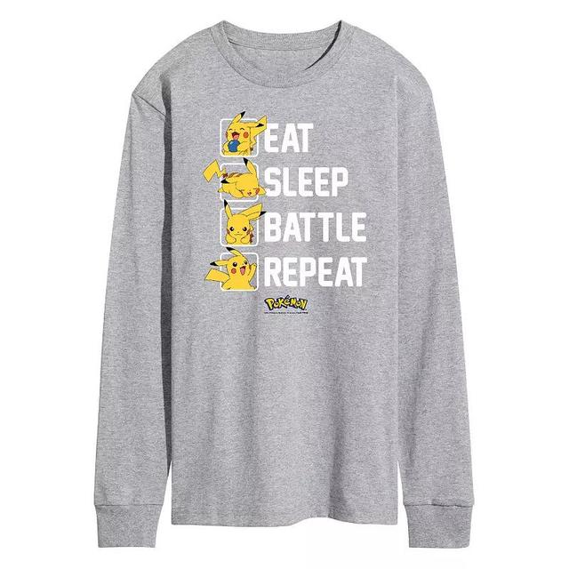 Mens Pokmon Eat Sleep Battle Repeat Long Sleeve Tee Athletic Grey Product Image