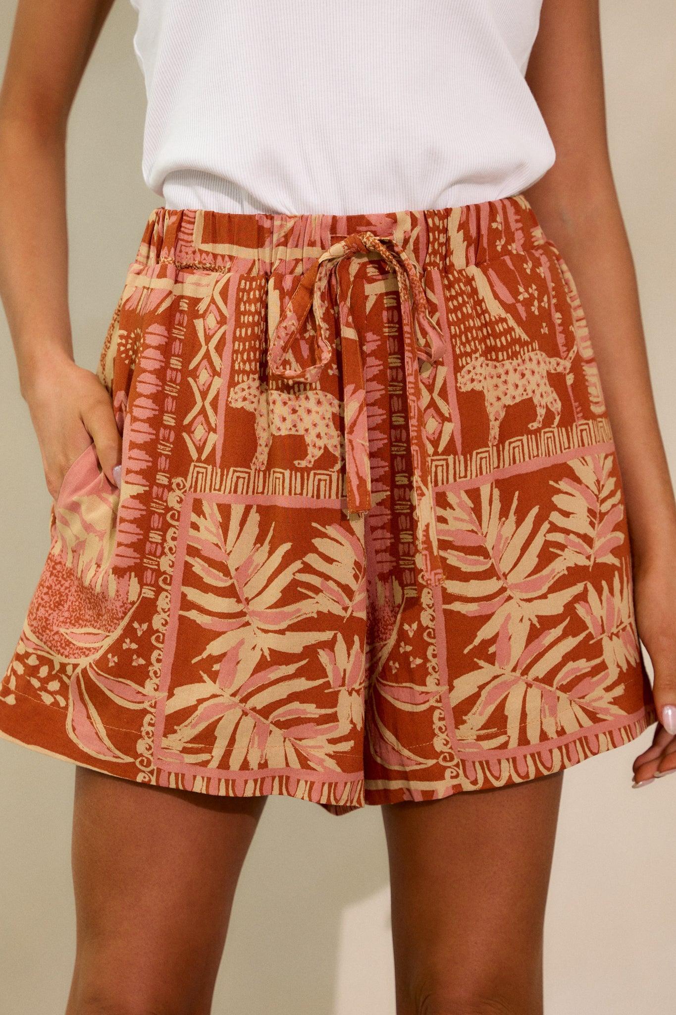 Heading South Sienna Rose Tropical Print Shorts Product Image