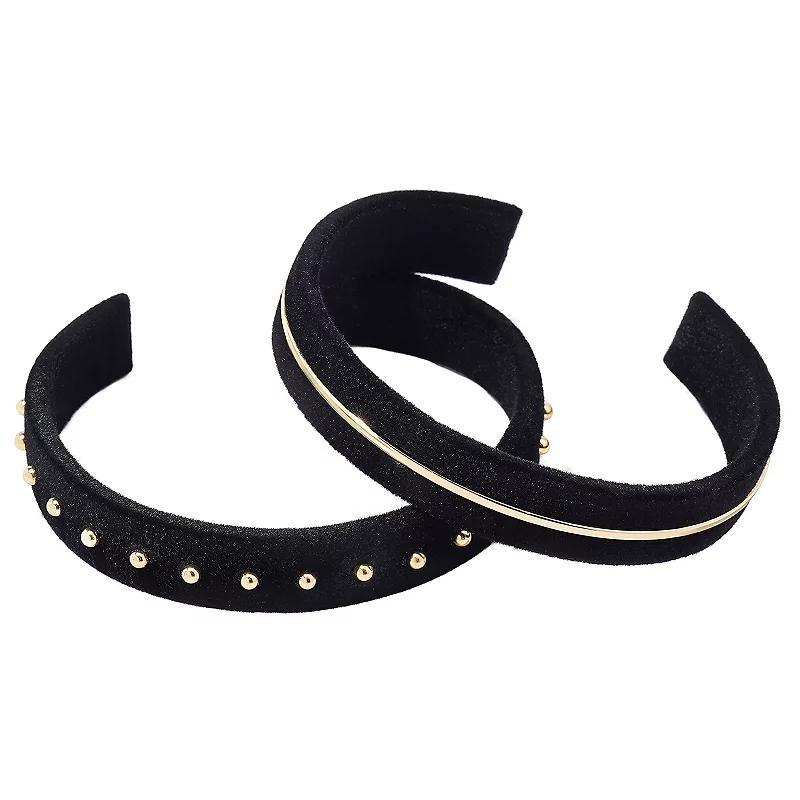 Emberly 2-pk. Gold Tone Black Velvet Bar Cuff Bracelets, Womens Product Image