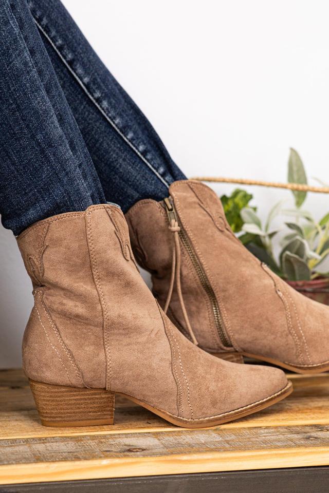 Taupe Faux Suede Bootie With Western Detail Product Image