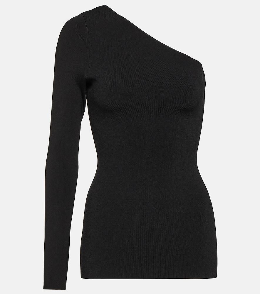 One-shoulder Stretch-knit Top In Black Product Image