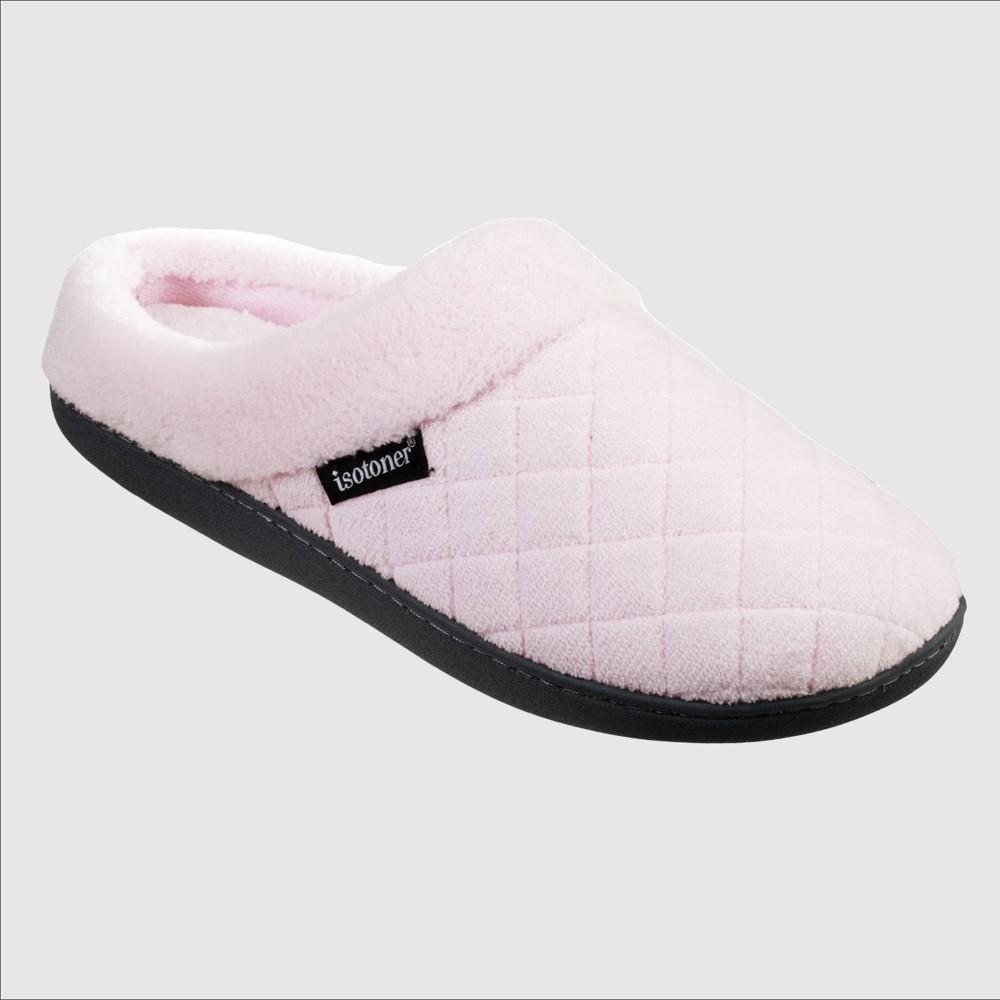 Isotoner Womens Diamond Quilted Microterry Hoodback Slippers - Light Pink XL Product Image