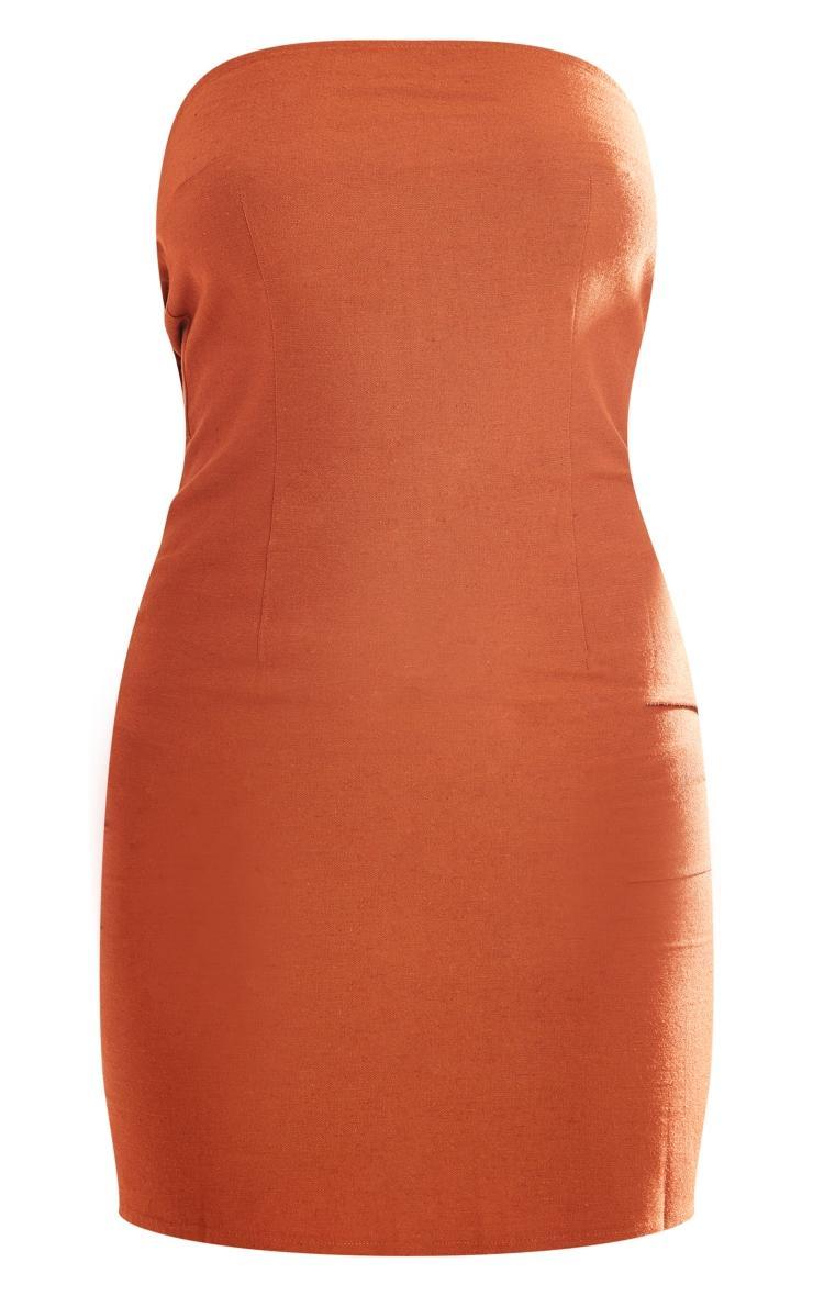 Rust Linen Look Bandeau Back Cut Out Detail Shift Dress Product Image