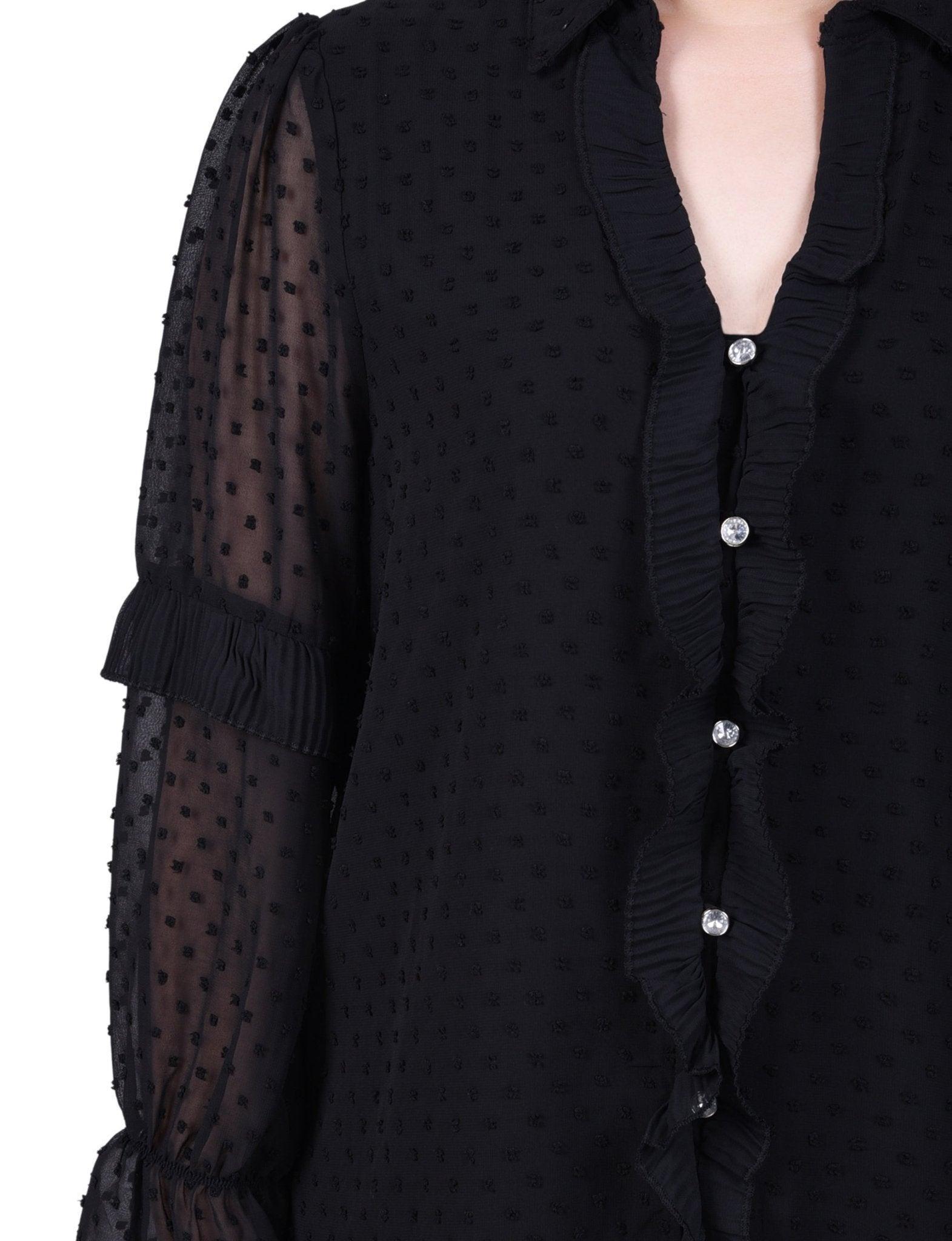 Long Sleeve Dotted Chiffon Blouse - Petite Product Image