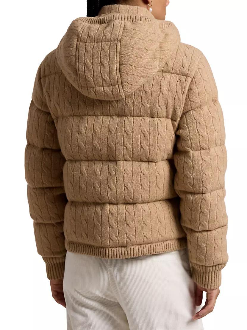 Wool-Blend Cable-Knit Hooded Down Jacket Product Image