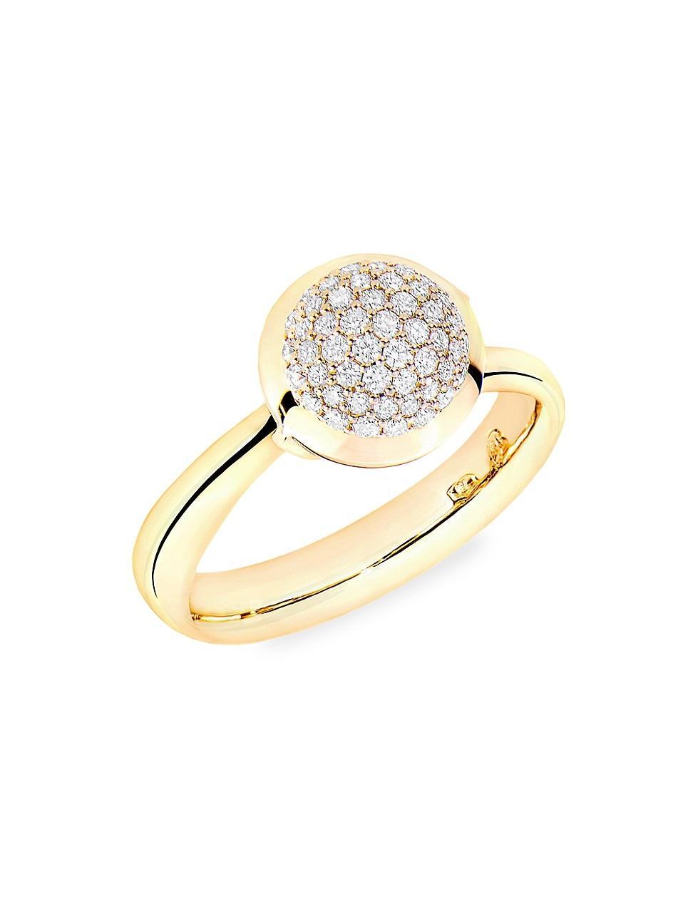 Womens Small Bouton 18K Yellow Gold & Diamond Pav Ring Product Image