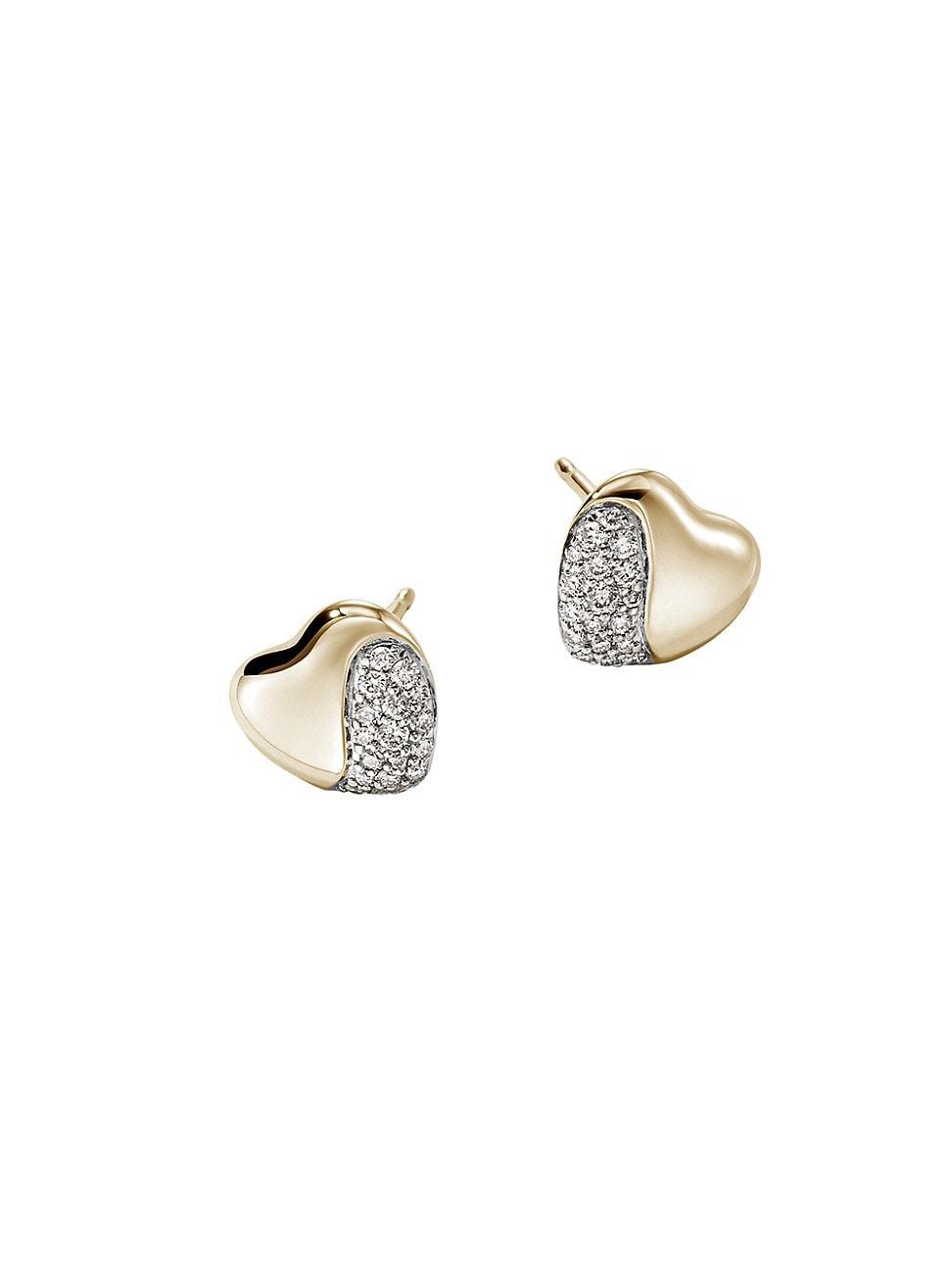 Womens Pebble 14K Yellow Gold & 0.25 TCW Diamond Heart Stud Earrings Product Image