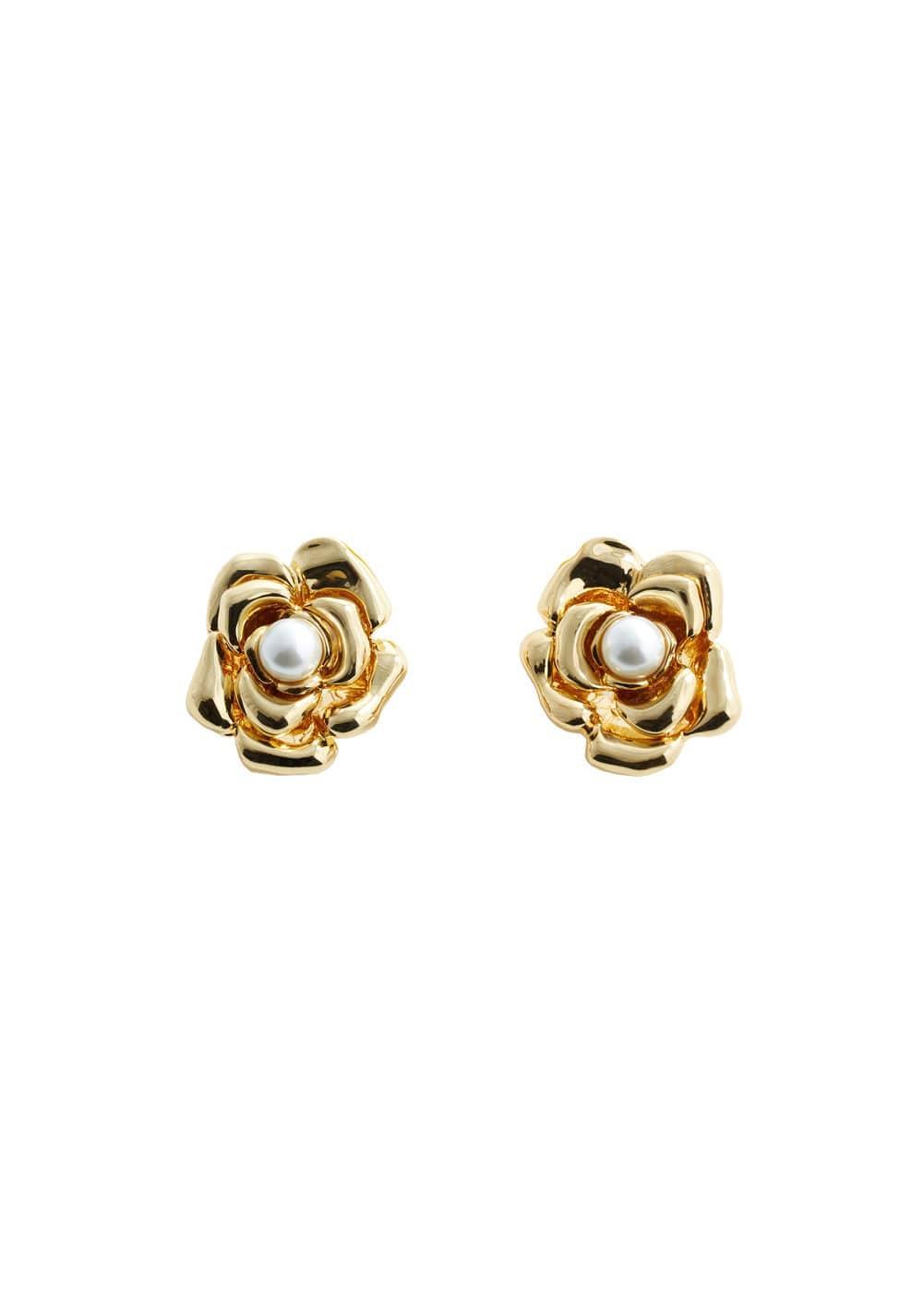 MANGO - Pearl decoration flower earrings - One size - Women Product Image