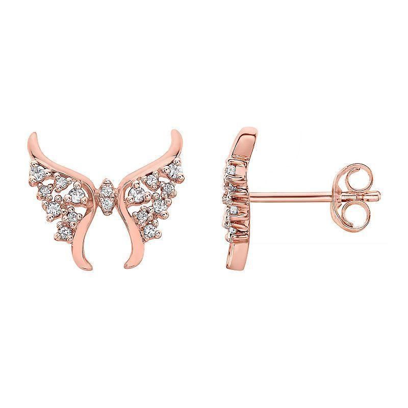 Irena Park Rose Gold Tone Sterling Silver 1/5 Carat T.W. Diamond Butterfly Stud Earrings, Womens, Pink Tone Product Image