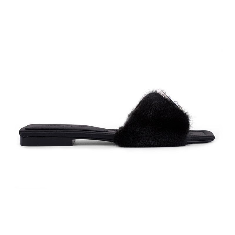 Chantal Fur Sandals (Black) (Final Sale) Product Image