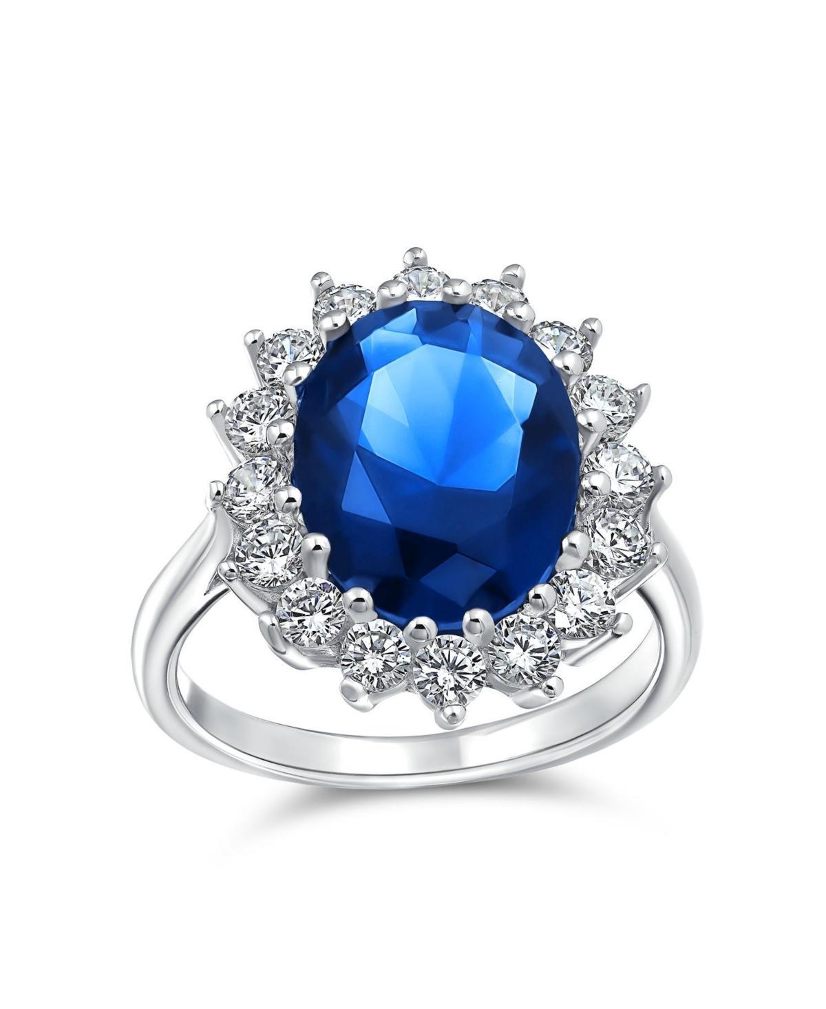 Cocktail Statement 4CT Royal Blue Cubic Zirconia Simulated Sapphire Aaa Cz Crown Halo Oval Engagement Ring For Women .925 Sterling Silver - Silver blu Product Image