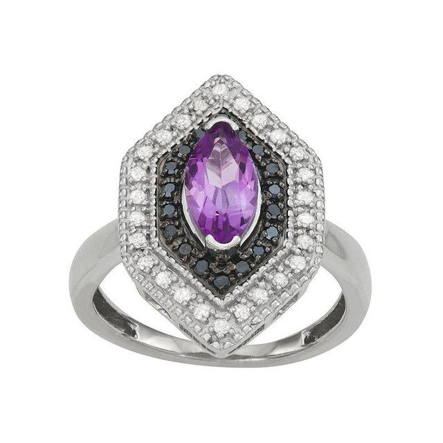 Jewelexcess Sterling Silver Genuine Amethyst & 1/3 Carat T.W. Black & White Diamond Ring, Womens Purple Product Image