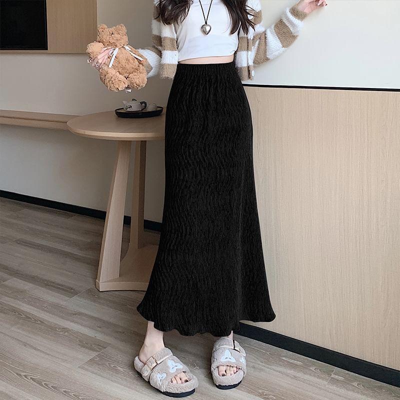 Elastic Waist Velvet Midi Mermaid Skirt Product Image