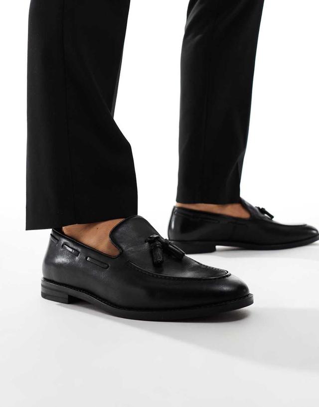 ASOS DESIGN loafers in black leather with tassel Product Image