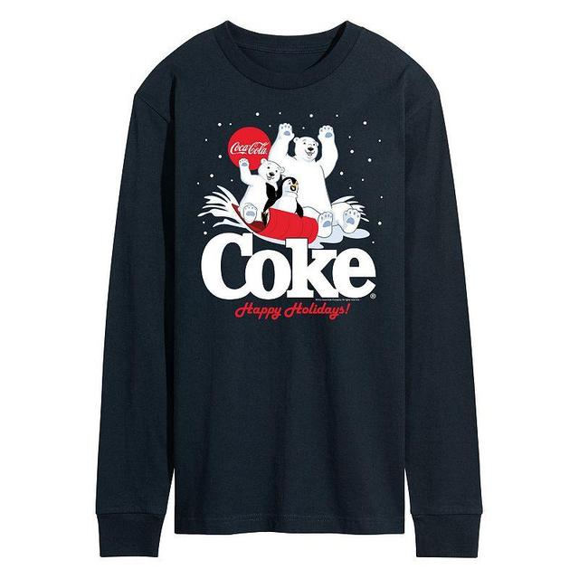 Mens CocaCoal Happy Holidays Sledding Long Sleeve Graphic Tee Blue Product Image