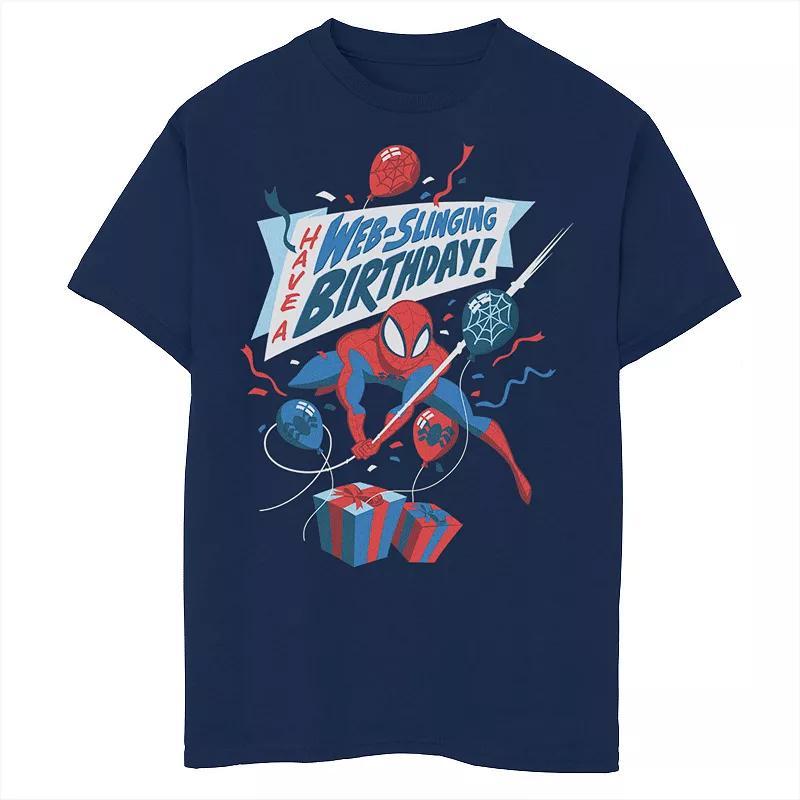 Boys Marvel Spider-Man Have a Web-Slinging Birthday Husky Graphic Tee, Boys Blue Product Image