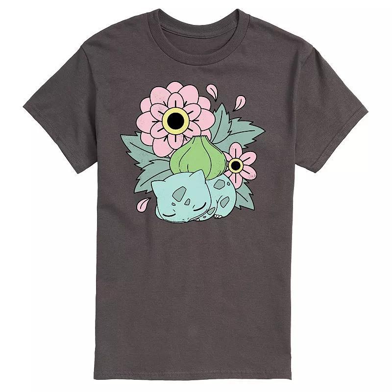 Mens Pokemon Bulba Flowers Tee Grey Product Image