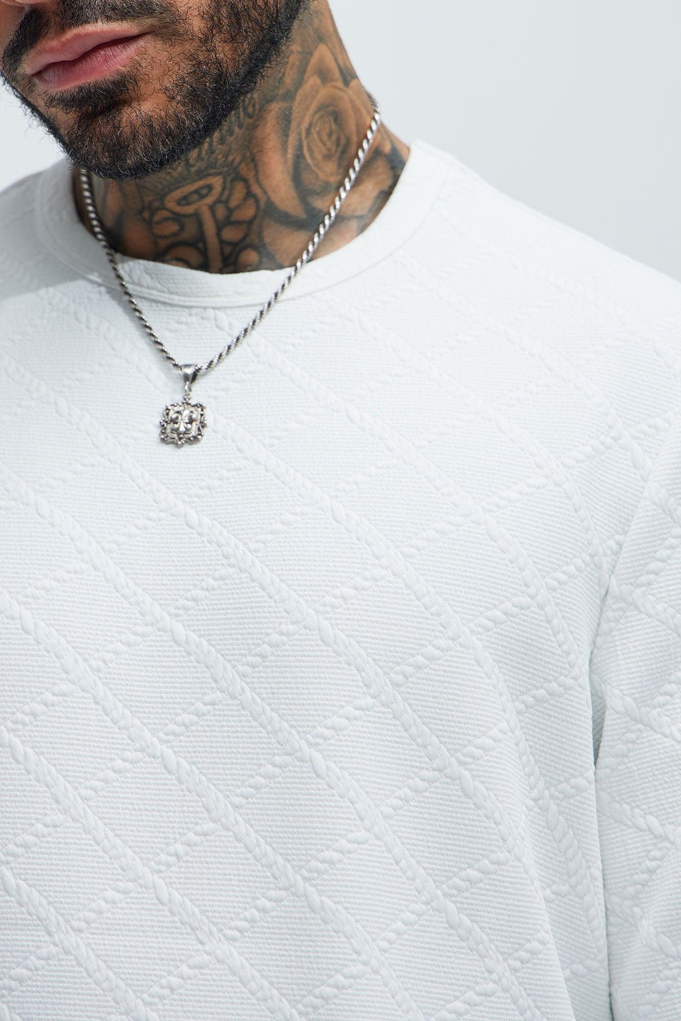 Lingo Textured Long Sleeve Tee - White Product Image