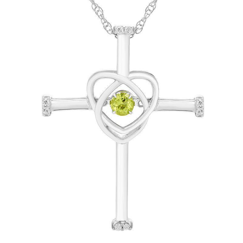 Boston Bay Diamonds Sterling Silver Genuine Peridot & Diamond Accent Cross Pendant Necklace, Womens Product Image