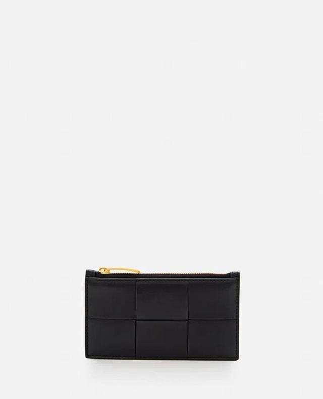 BOTTEGA VENETA Intreccio Leather Zip Card Holder In Black Product Image