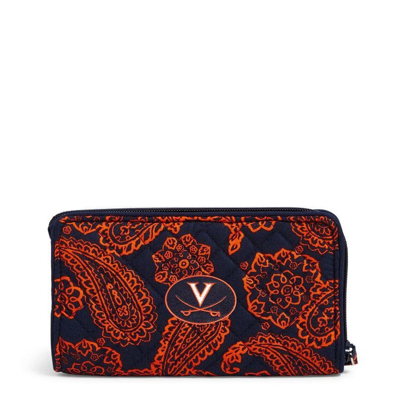 Vera Bradley Collegiate RFID Front Zip Wristlet Women in Navy/Orange Bandana with University of Virginia Logo Product Image