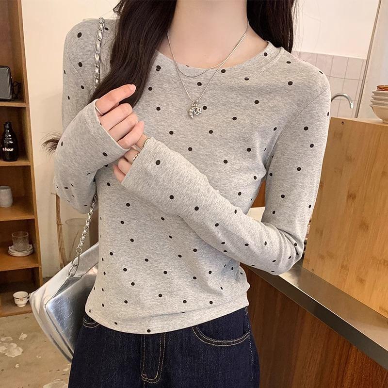 Long Sleeve Crew Neck Dotted Tee Product Image