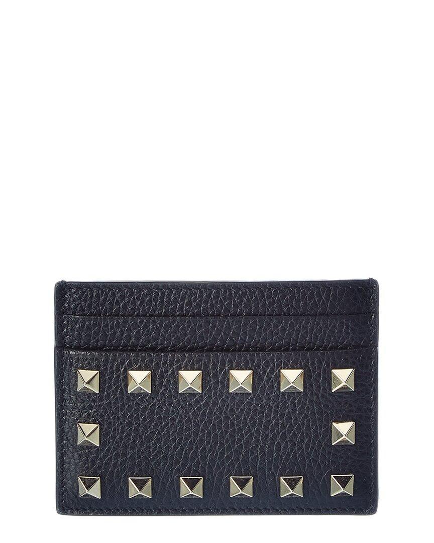 Valentino Rockstud Grainy Leather Card Holder In Black Product Image