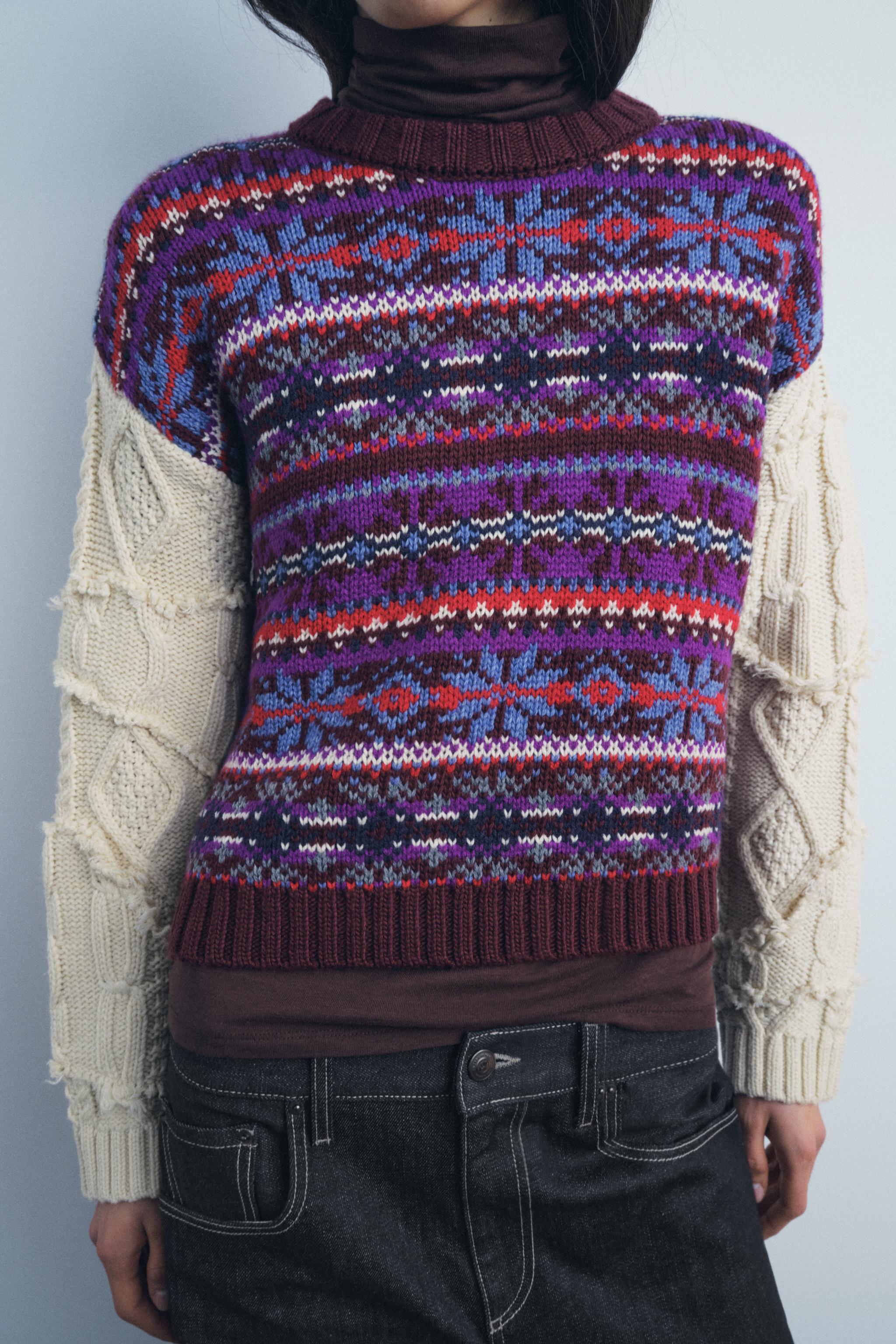 CONTRASTING KNIT JACQUARD SWEATER Product Image