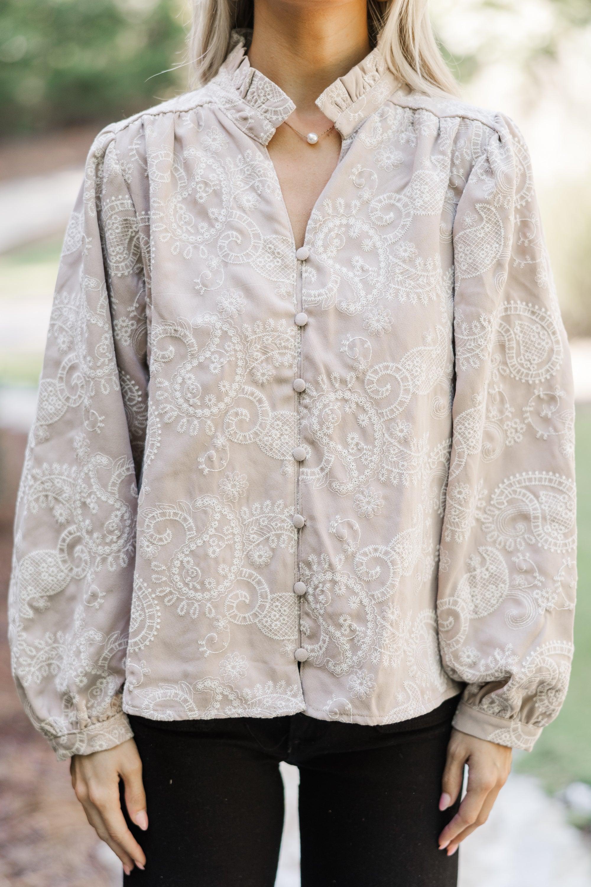 In Your Feelings Taupe Embroidered Paisley Blouse Female Product Image