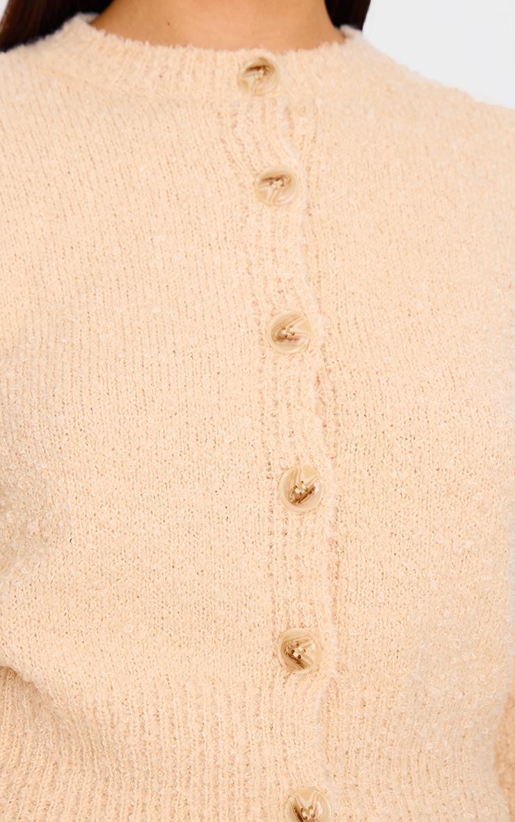 Oatmeal Textured Bobble Knit Button Up Cardigan Product Image