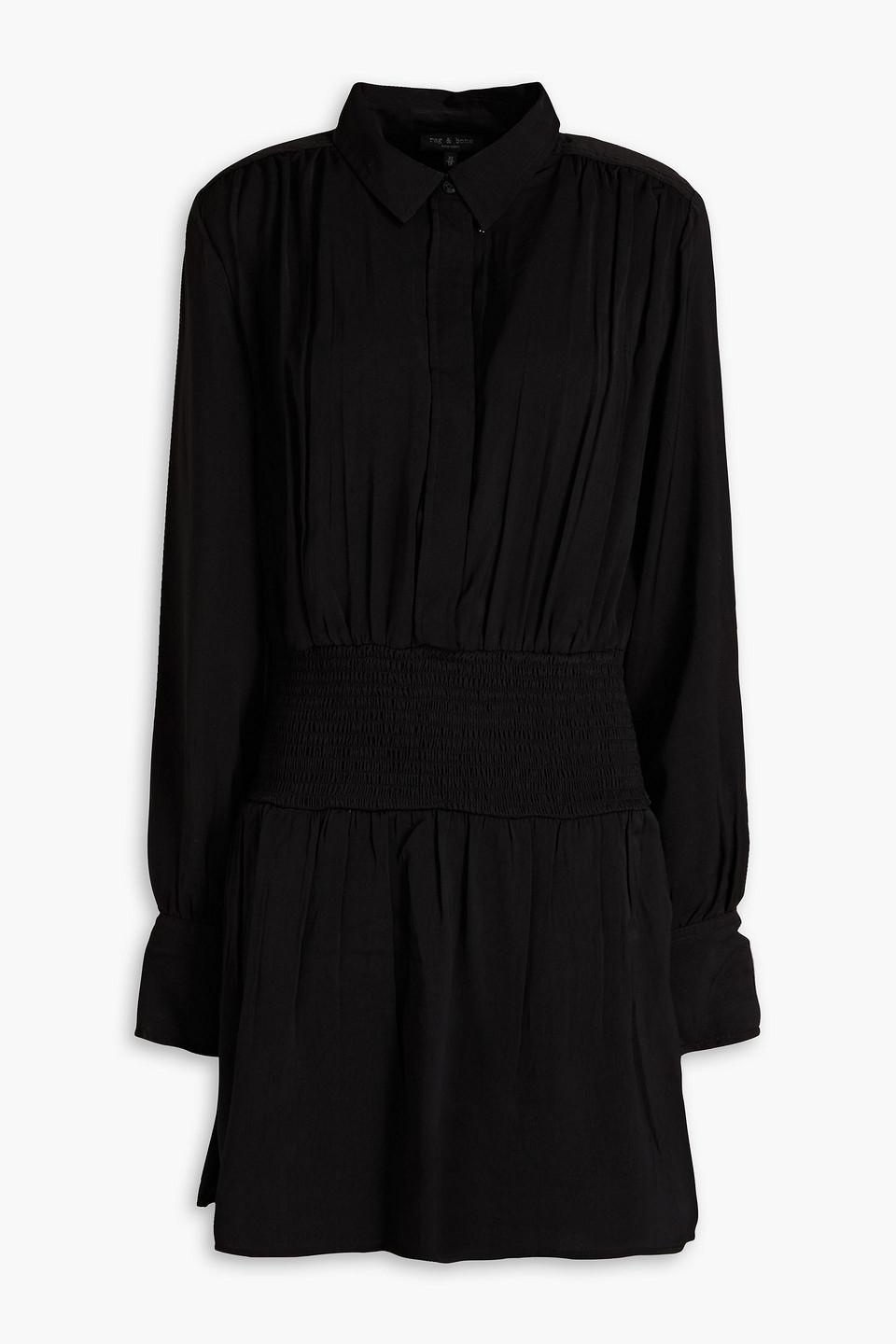 Bailey Shirred Washed-crepe Mini Shirt Dress In Black Product Image