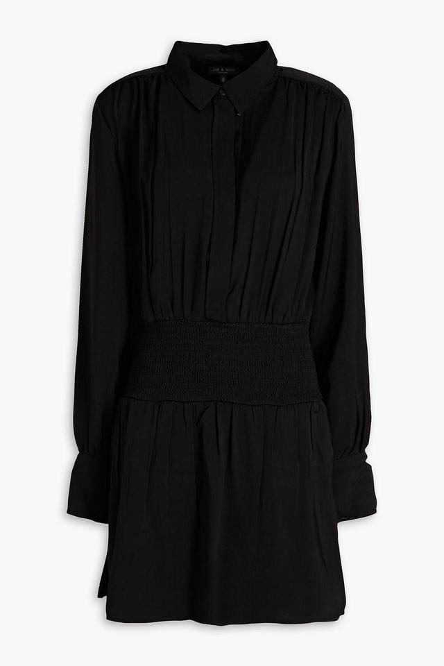 Bailey Shirred Washed-crepe Mini Shirt Dress In Black Product Image