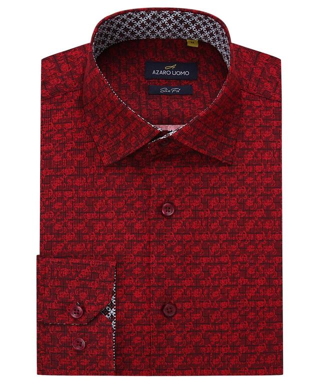 Azaro Uomo Mens Print Slim Fit Dress Shirt - Burgundy Product Image