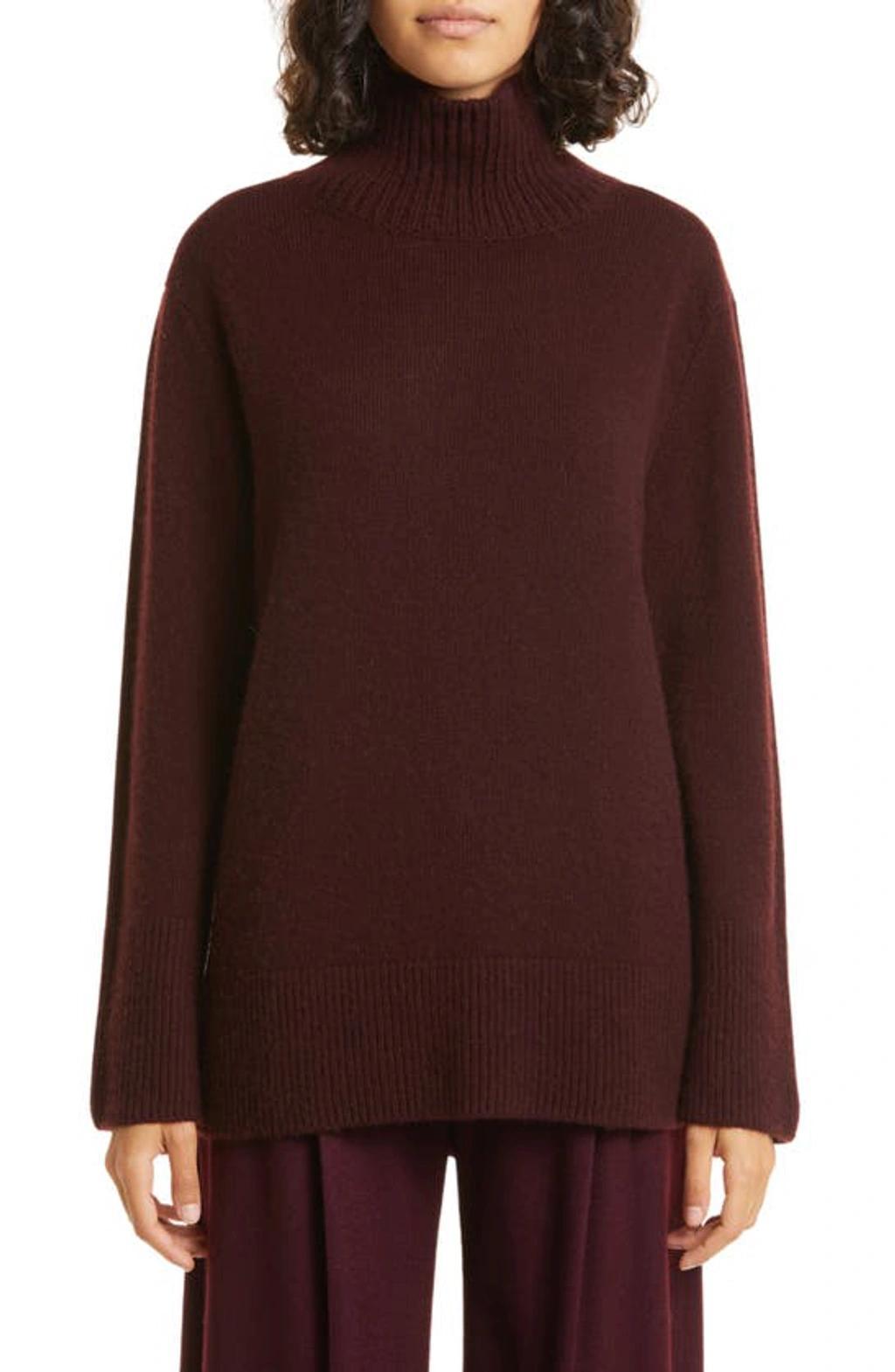 Mixed Gauge Wool-cashmere Turtleneck Tunic Sweater In Black Fig Product Image