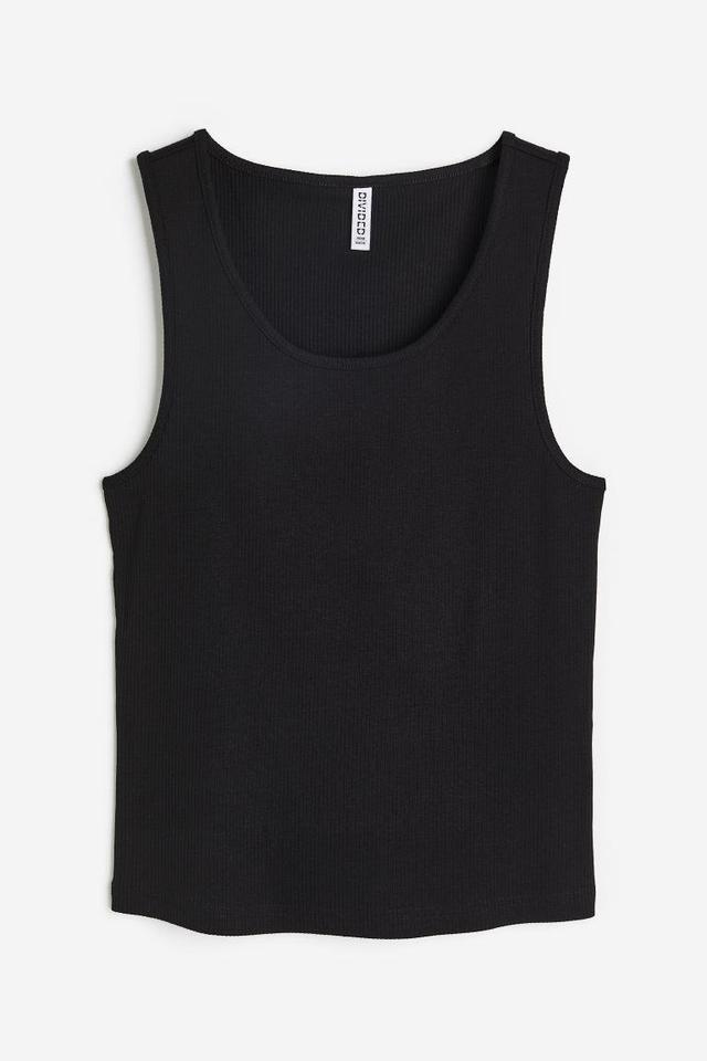 H & M - Ribbed Cotton Tank Top - Black Product Image