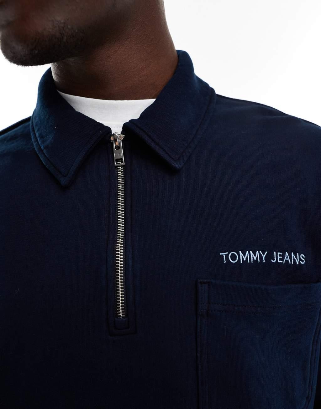 Tommy Jeans small logo 1/4 zip sweatshirt in washed navy Product Image