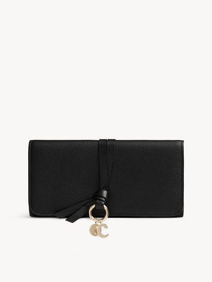 Alphabet wallet with flap in grained leather Product Image