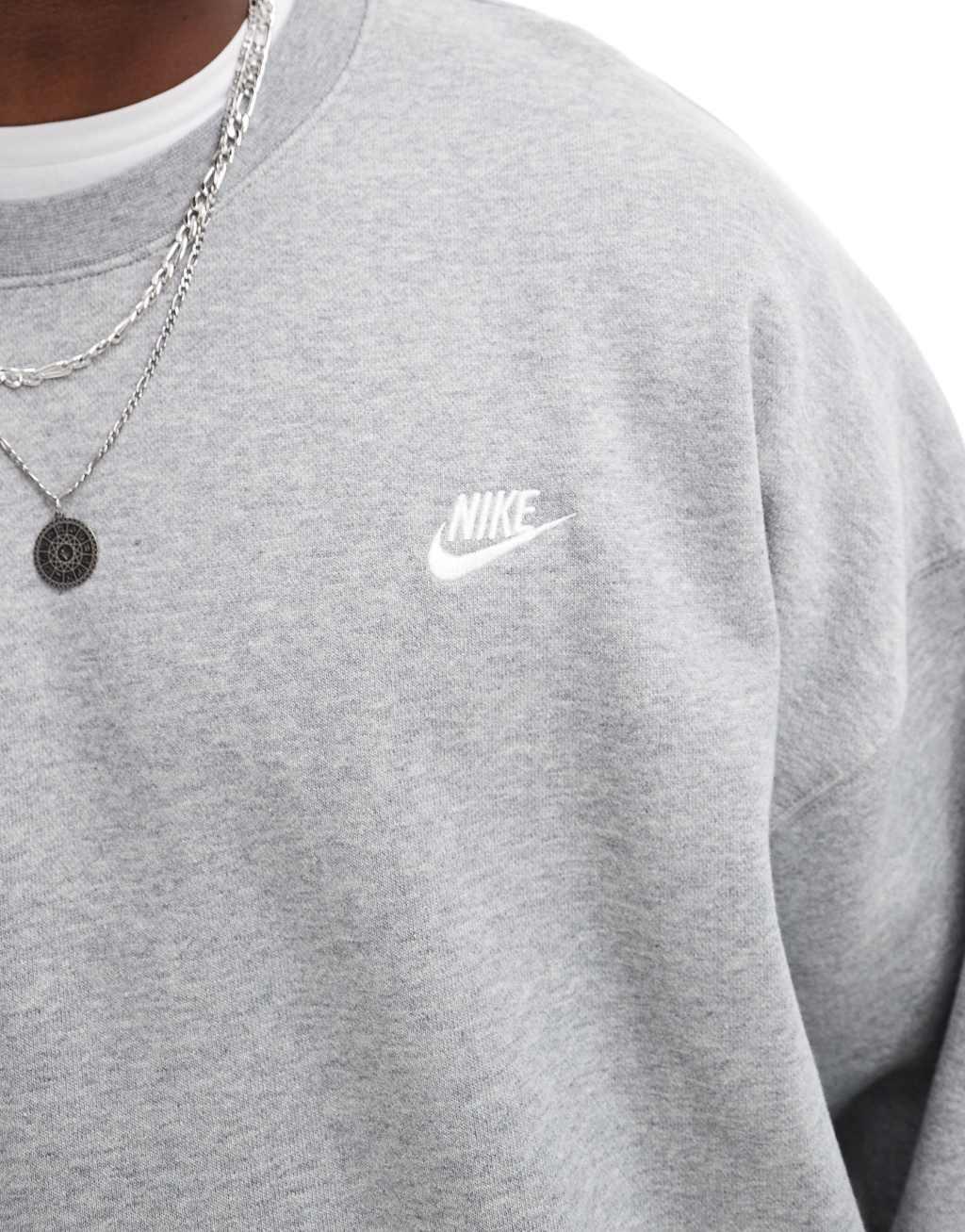 Nike Club french terry oversized sweatshirt in gray Product Image